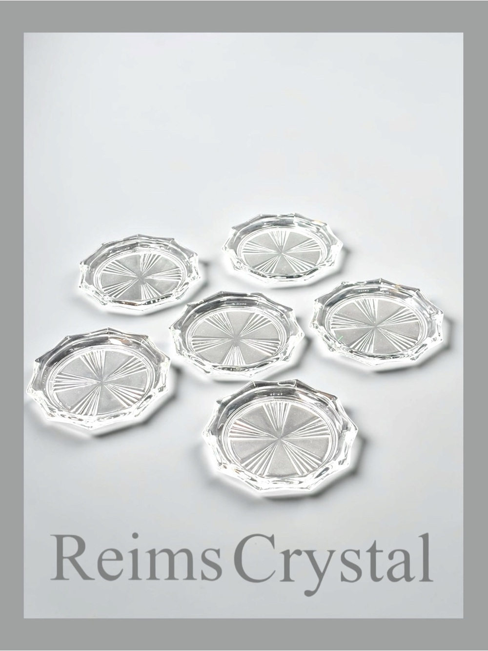 ✨ Vintage Reims Crystal Coaster Set – Made in France | Set of 6 ✨